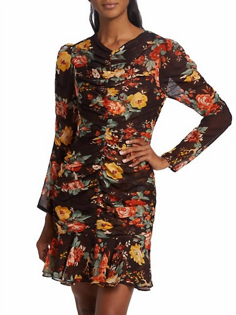 Veronica Beard Hedera Silk Puffed Sleeve Mini Dress In Oxblood Multi