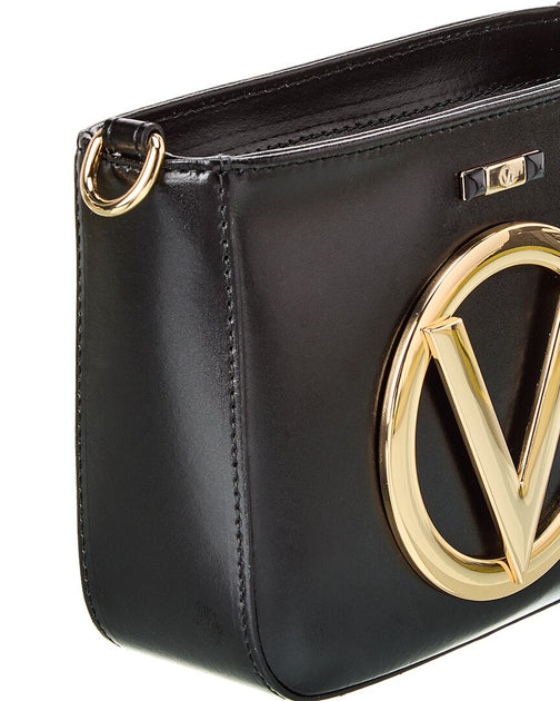 New Valentino by Mario Valentino Diana Monogram Black/Gold Leather Crossbody  Bag