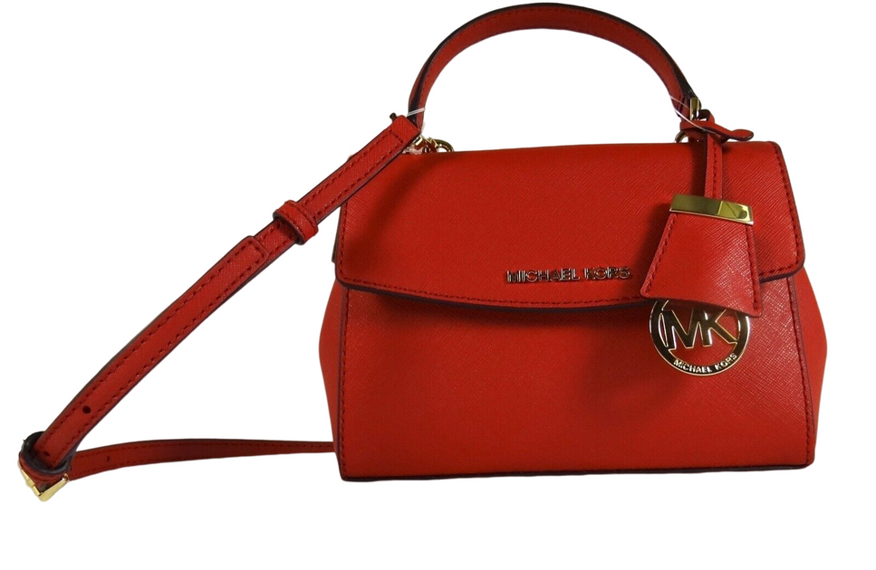 Michael Kors Ava Extra Small Red Green Saffiano Leather Crossbody Messenger  Bag