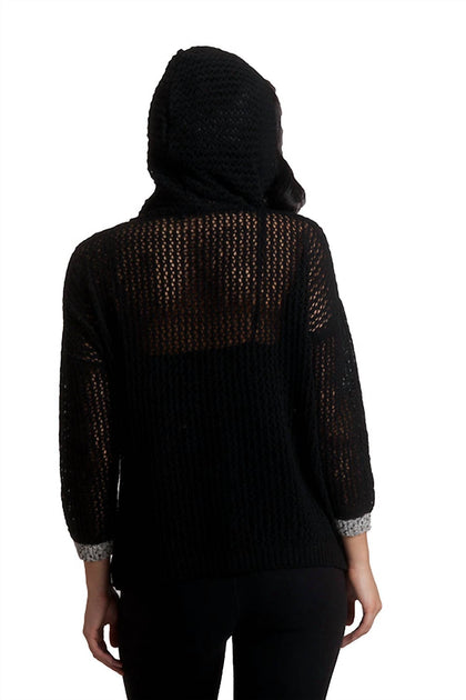 french kyss Crochet Star Crew Zip Up Hoodie In Black Frost | Shop