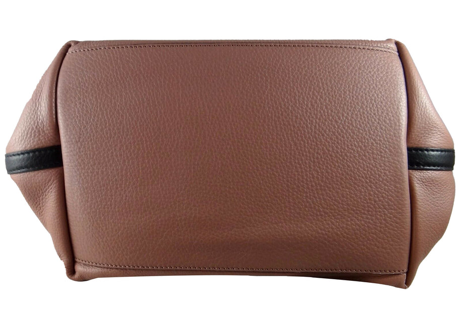 Michael Kors Suri Medium Black Leather Brown Handle Bucket Messenger Hand  Women's Bag