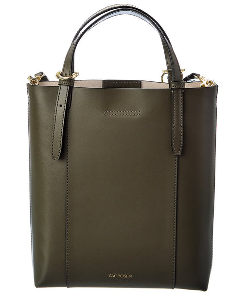 Zac Posen Small Floral Garden Leather Tote Crossbody, Green