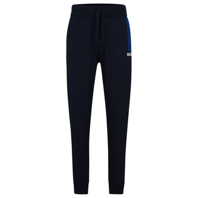 BOSS Cotton-terry tracksuit bottoms with logo and stripe prints