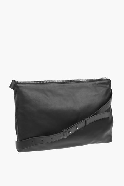Bottega Veneta Leather Messenger Triple Compartment Shoulder Bag Black