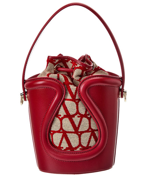 Valentino Vlogo Mini Toile Iconographe Canvas & Leather Bucket Bag