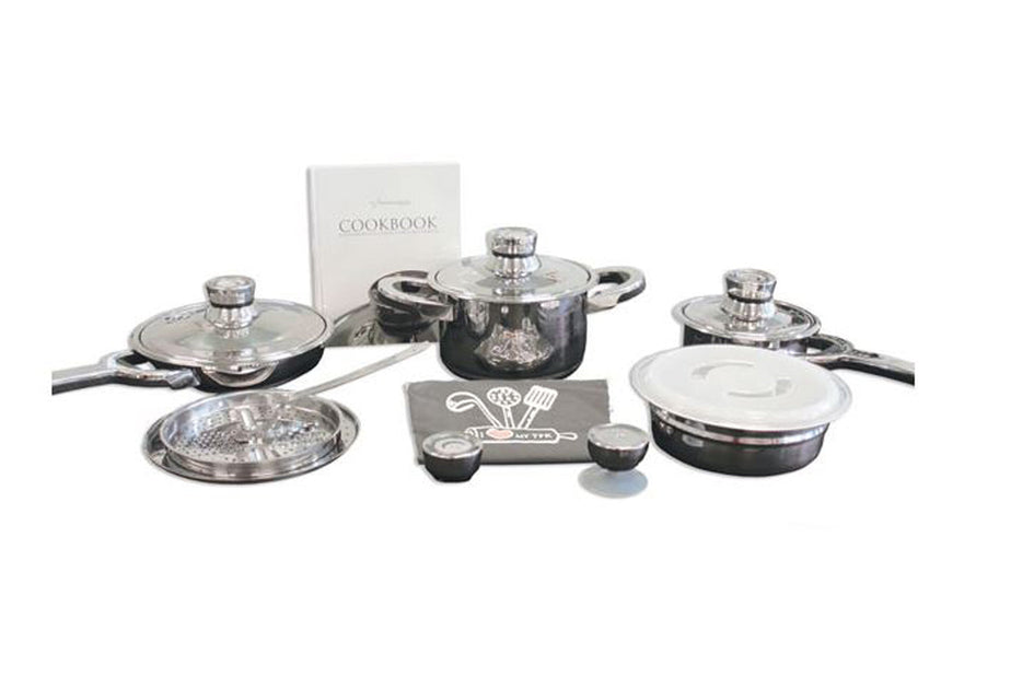 BergHOFF Vintage Tri-Ply 18/10 Stainless Steel Cookware Set, Hammered  (10Pc-Silver)