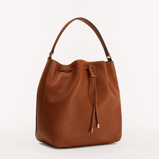 Furla Small Danae Leather Bucket Bag in Brown