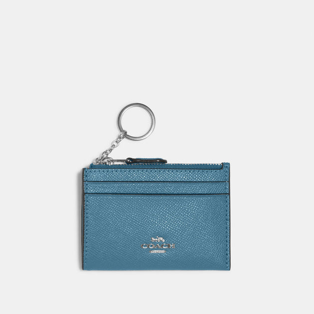 Coach Mini Skinny Id Case Crossgrain leather Pewter/Forest