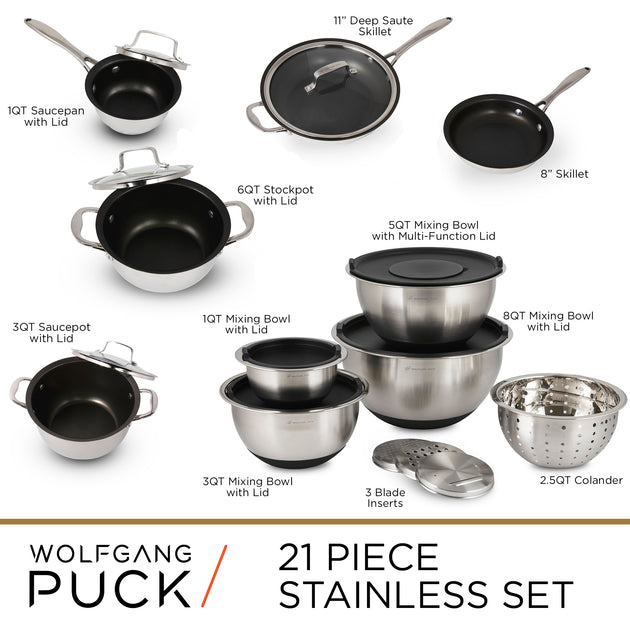 Wolfgang Puck 15-Piece Cookware Set, Silver