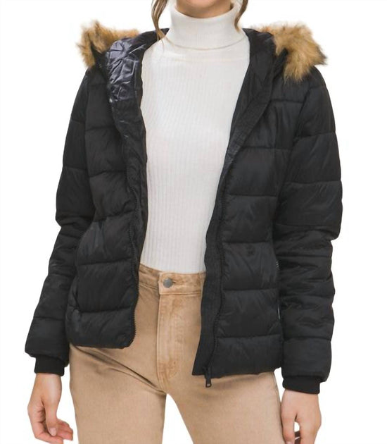 LOVE TREE Puffer Jacket With Faux Fur Hoodie In Black | Shop Premium ...