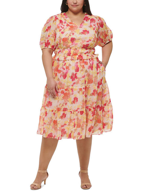 Jessica Howard Plus Womens Chiffon Floral Midi Dress | Shop Premium Outlets