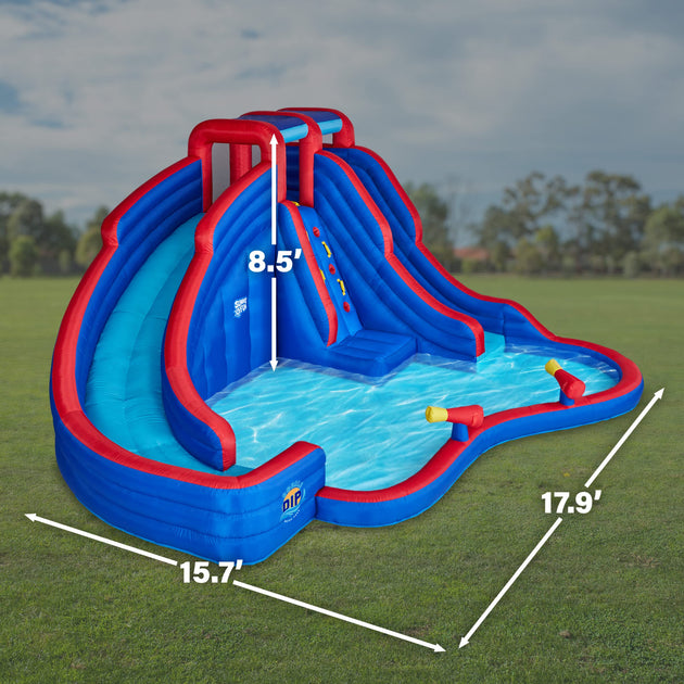 Sunny & Fun Double Dip Inflatable Water Slide Park With Climbing Wall