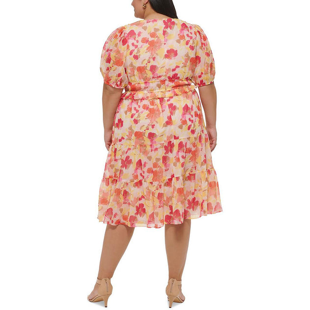 Jessica Howard Plus Womens Chiffon Floral Midi Dress | Shop Premium Outlets