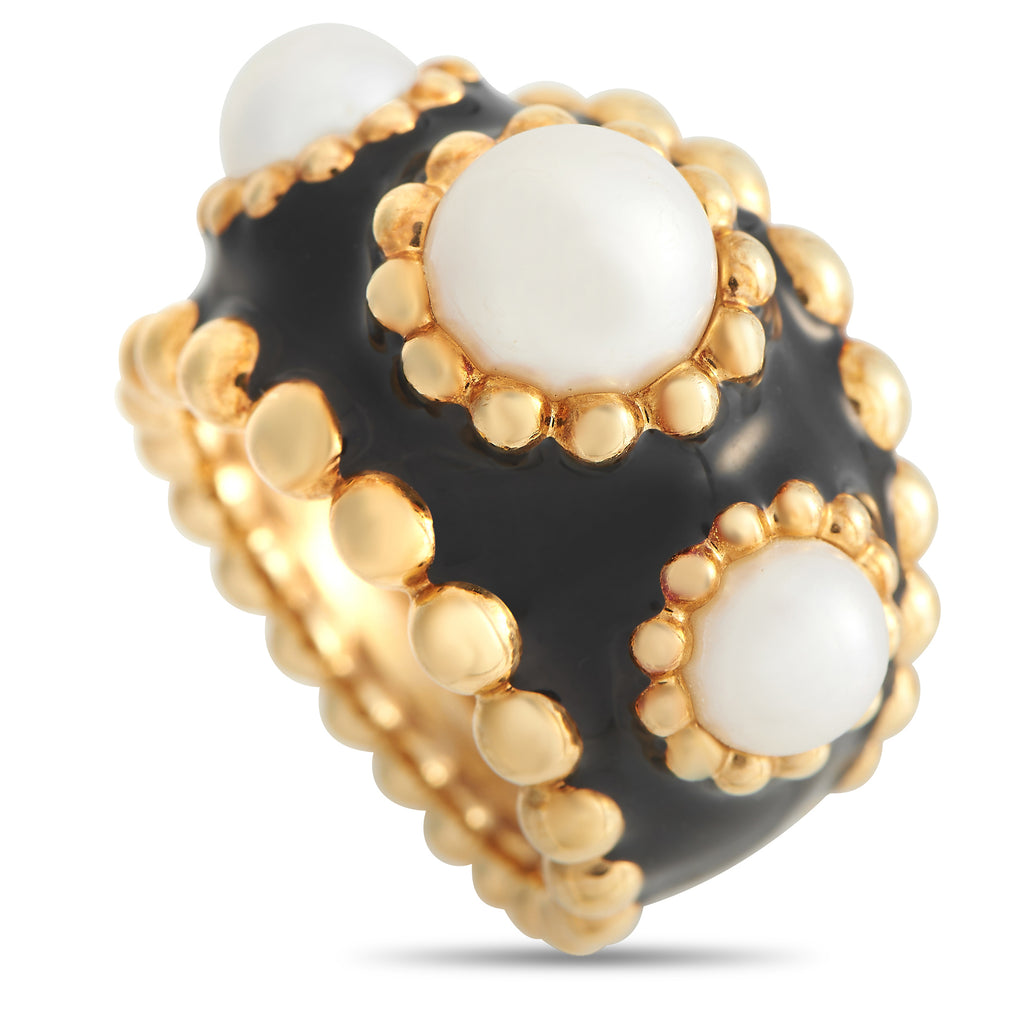 CHANEL FRANCE 18 KT GOLD BLACK ENAMEL RING WITH 3 GENUINE PEARLS – Treasure  Fine Jewelry