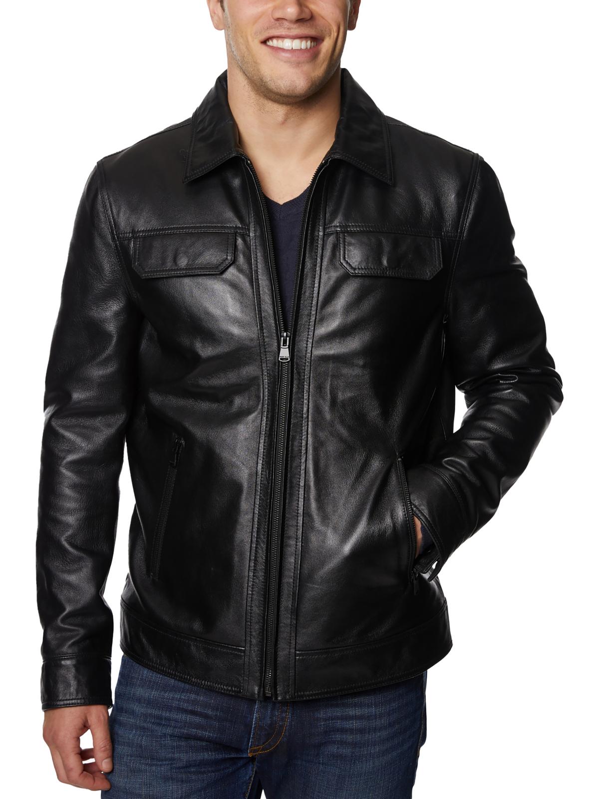 Perry Ellis Portfolio Mens Lambskin Insulated Leather Jacket | Shop ...