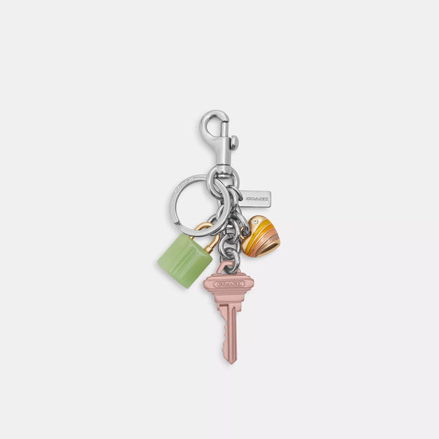 코치 COACH Outlet key cluster bag charm,silver/pink multi