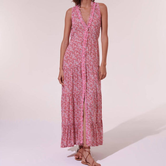 Poupette St Barth Nana Long Dress in Light Pink Pacquerette | Shop ...