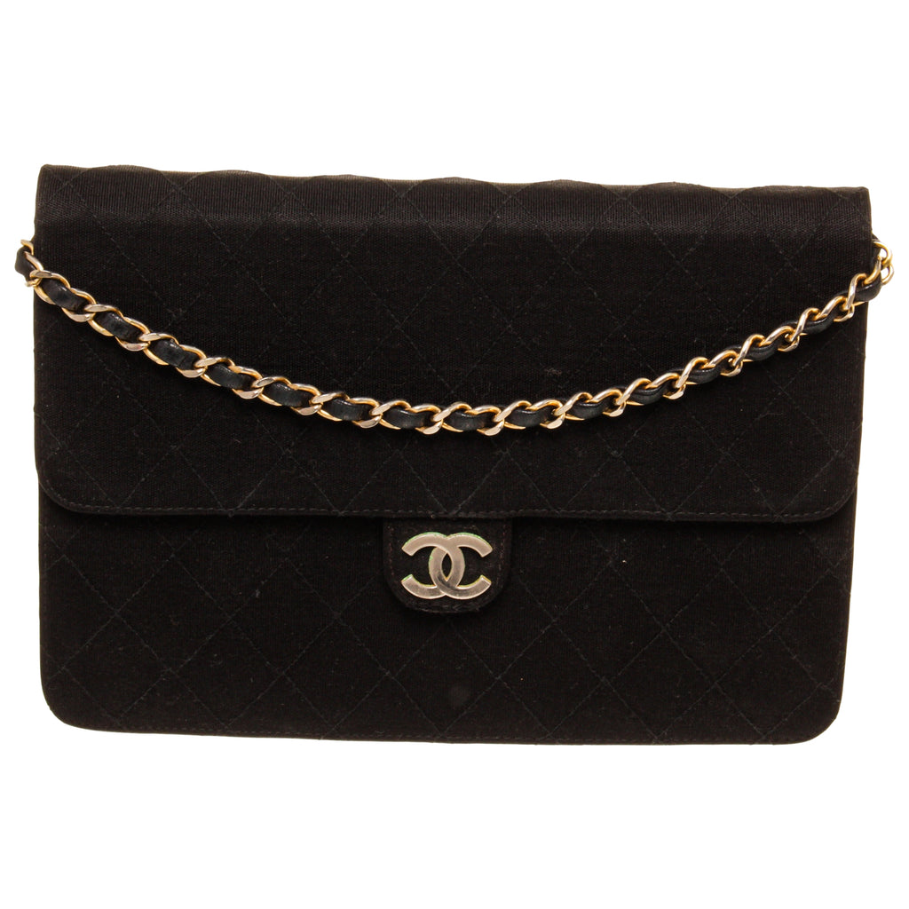 Chanel Black Jersey Fabric Half Flap Chain Shoulder Bag