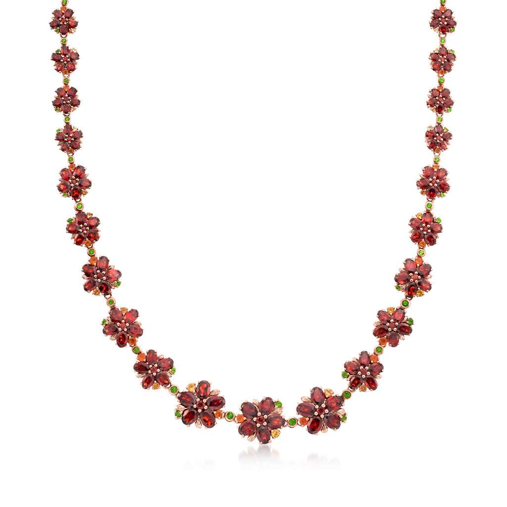 Ross-Simons Orange Opal And Multi-gemstone Floral Necklace In 18kt