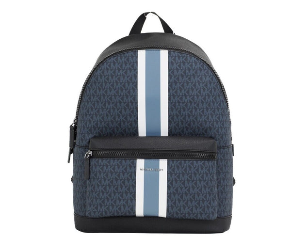 Michael Kors Cooper Large Admiral Signature PVC Varsity Stripe Backpack Bookbag Blue