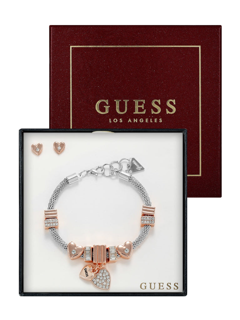 Guess charm bracelet and earrings set silver tone  Charm bracelet Silver  heart earrings Earring set