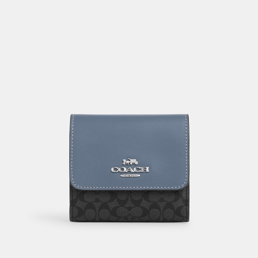Coach Small Trifold Wallet Colorblock Marble Blue & Chalk Leather 2923 NWT  $150