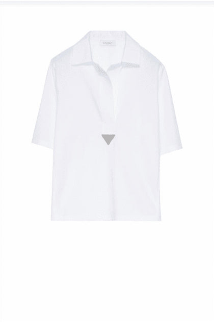FABIANA FILIPPI Collared Shirt With Brilliant Detail In Bianco | Shop ...
