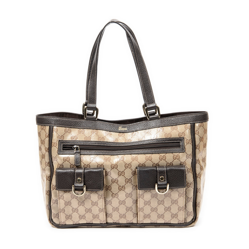 Gucci Beige/Brown GG monogram Canvas and Leather Abbey Tote bag with zip