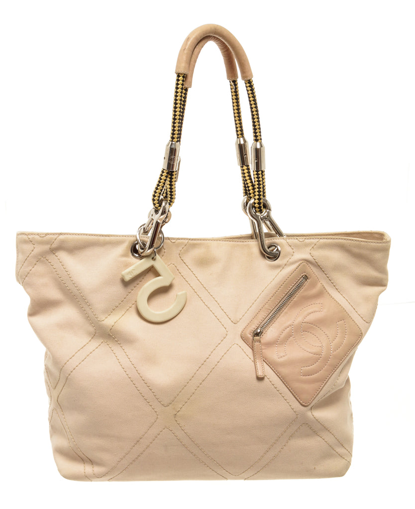 Chanel Light Pink Beige Leather No.5 Coco Mark Rope Tote Bag