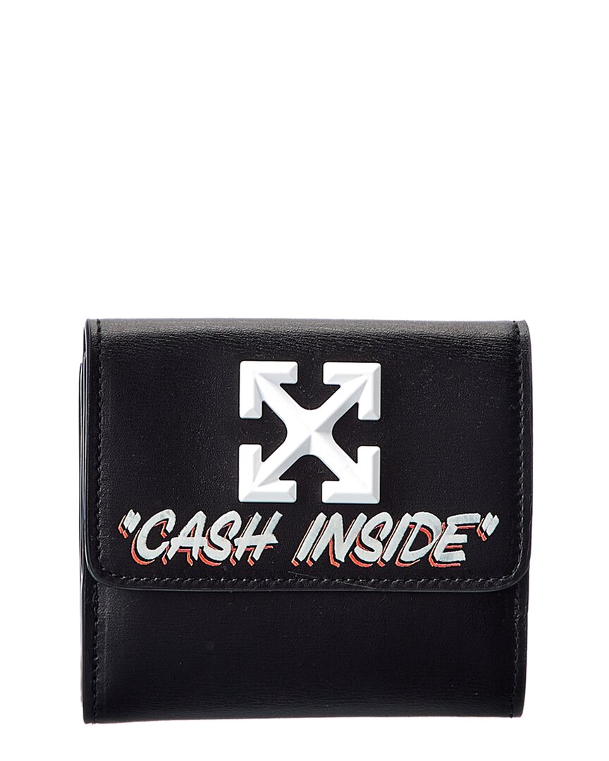 Jitney Leather Wallet On Chain in Black - Off White