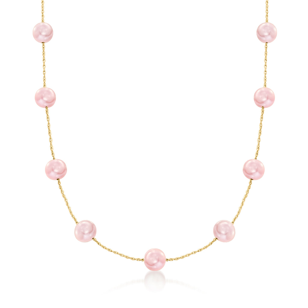 Ross-Simons 8-8.5mm Pink Cultured Pearl Station Necklace In 14kt