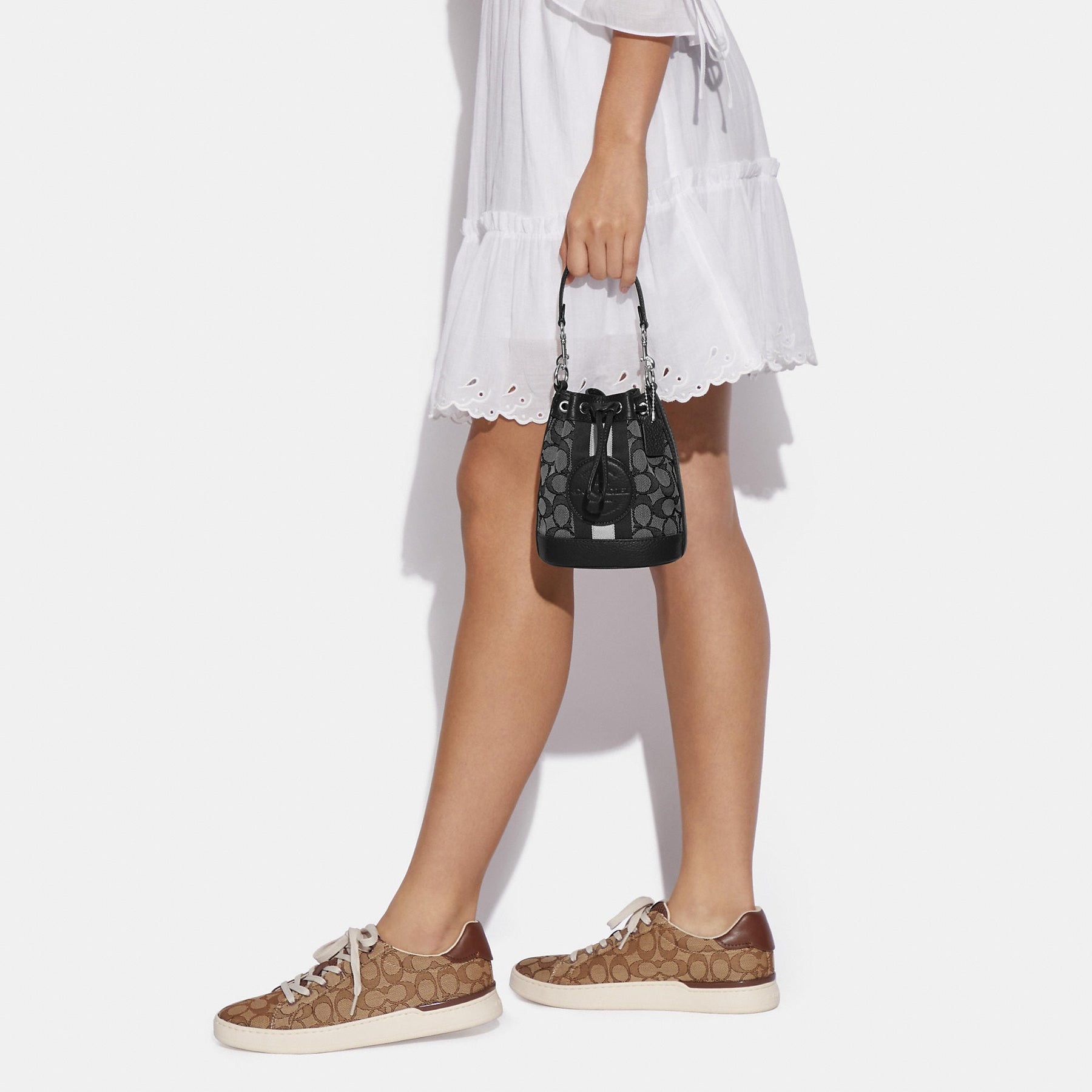 NWT Coach Mini Dempsey Bucket Bag In Signature Jacquard With Stripe And  Coach