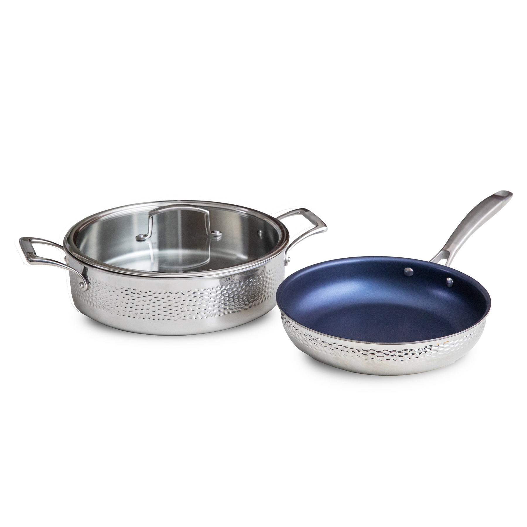 Wolfgang Puck 3-Piece Stainless Steel Skillet Set, Scratch-Resistant Non-Stick Coating