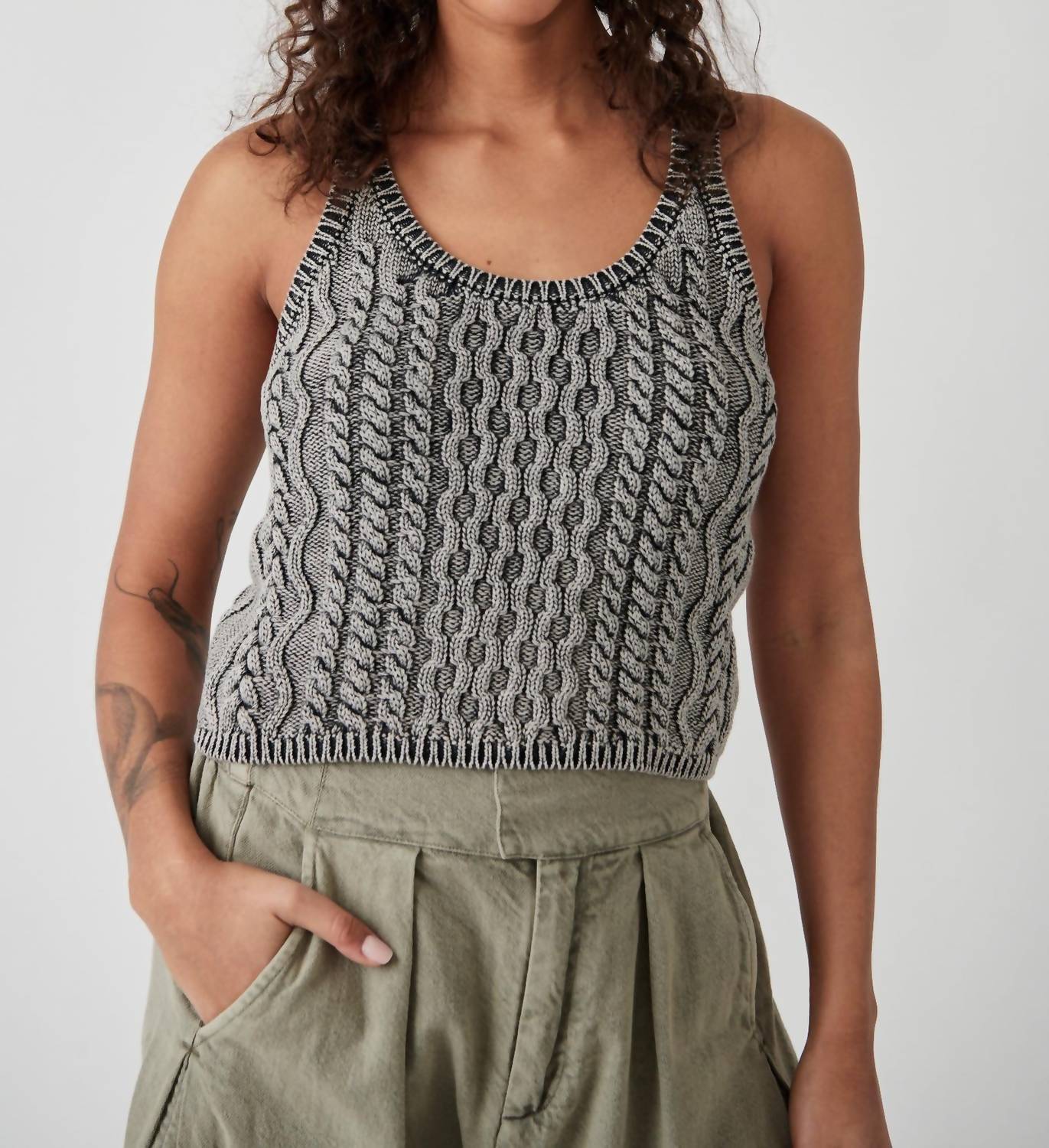Free People High Tide Cable Tank In Black