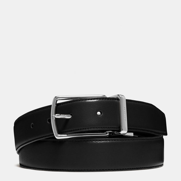 코치 COACH Outlet harness buckle cut to size reversible belt, 32 mm,black dark brown