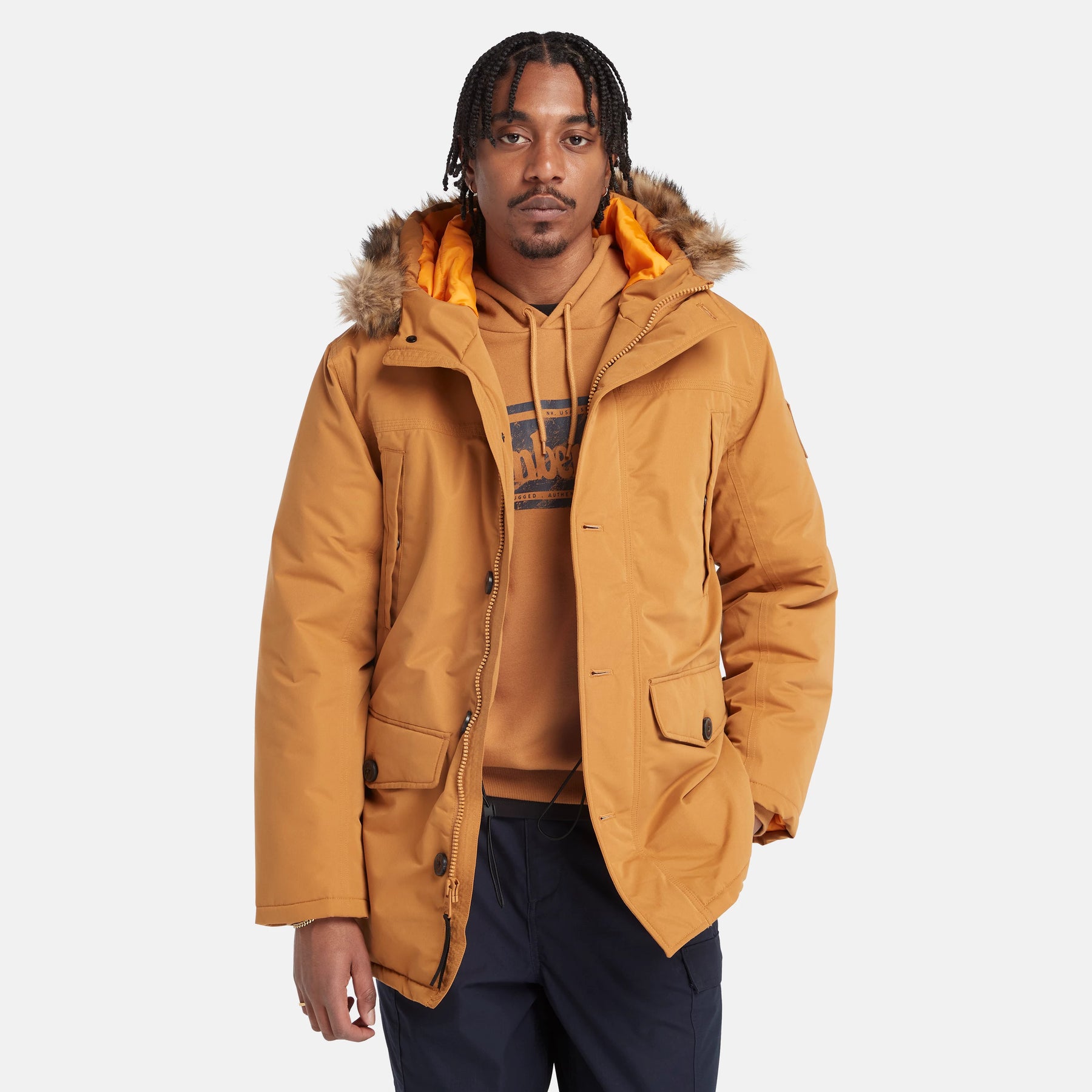Design Michael Kors Men's Orange Hooded Bib Snorkel Parka Coat Jacket Size L