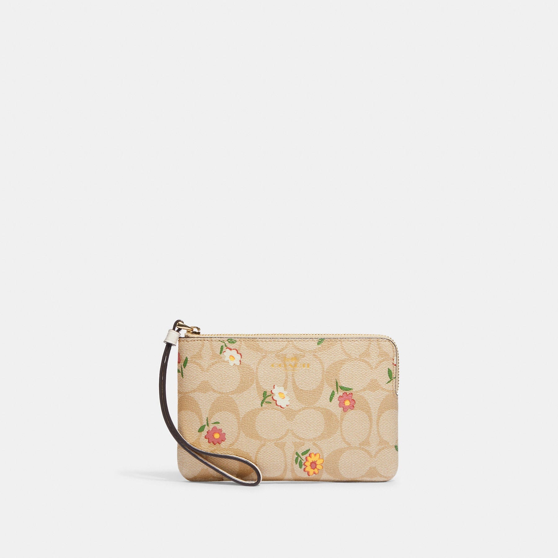 Corner zip wristlet in signature canvas with daisy print Clearance