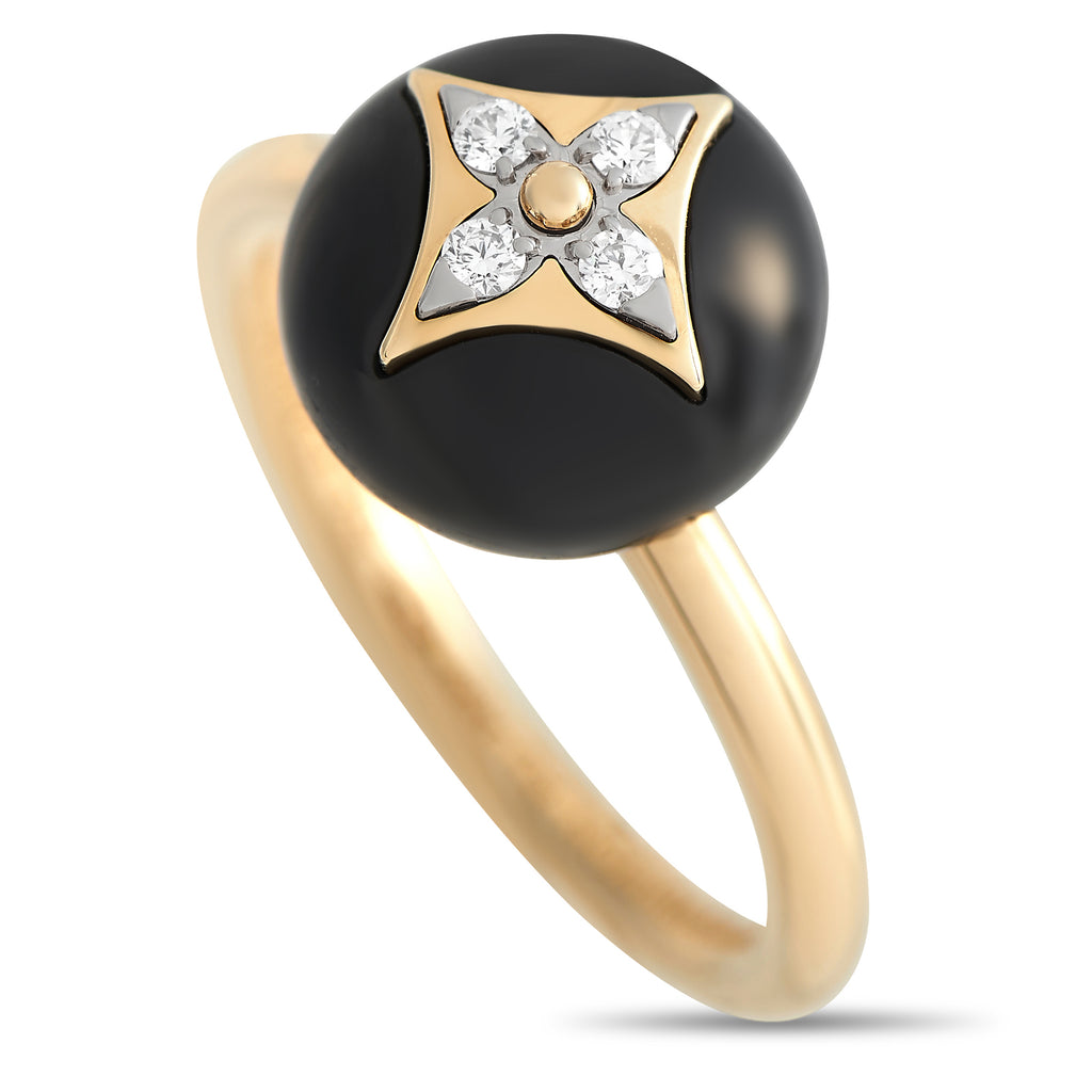 Louis Vuitton 18k Yellow Gold Black Onyx and Diamond B Blossom Ring Size  7/55 - Yoogi's Closet