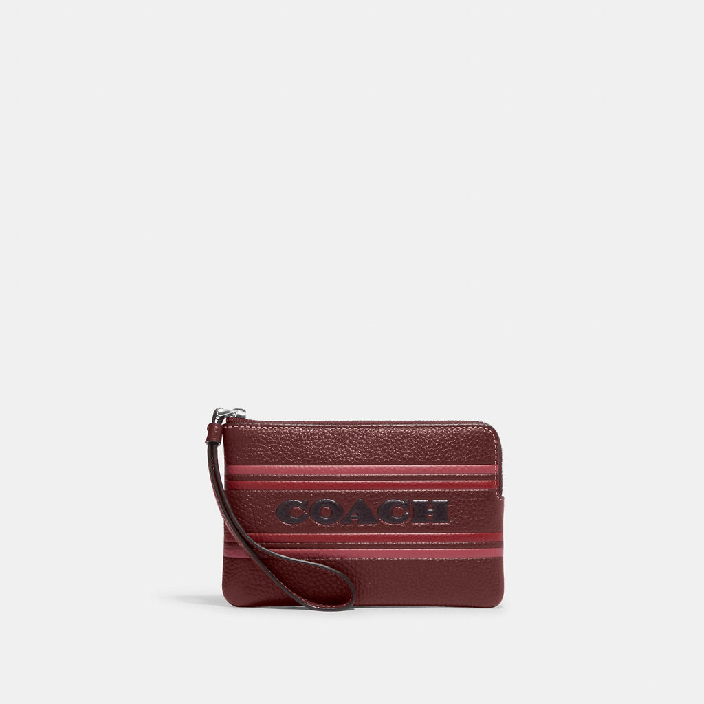 Buy the COACH Stripe Pink Signature Print Leather Passport Holder Wallet
