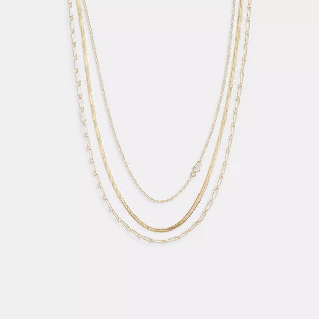 코치 COACH Outlet delicate layered chain necklace,gold