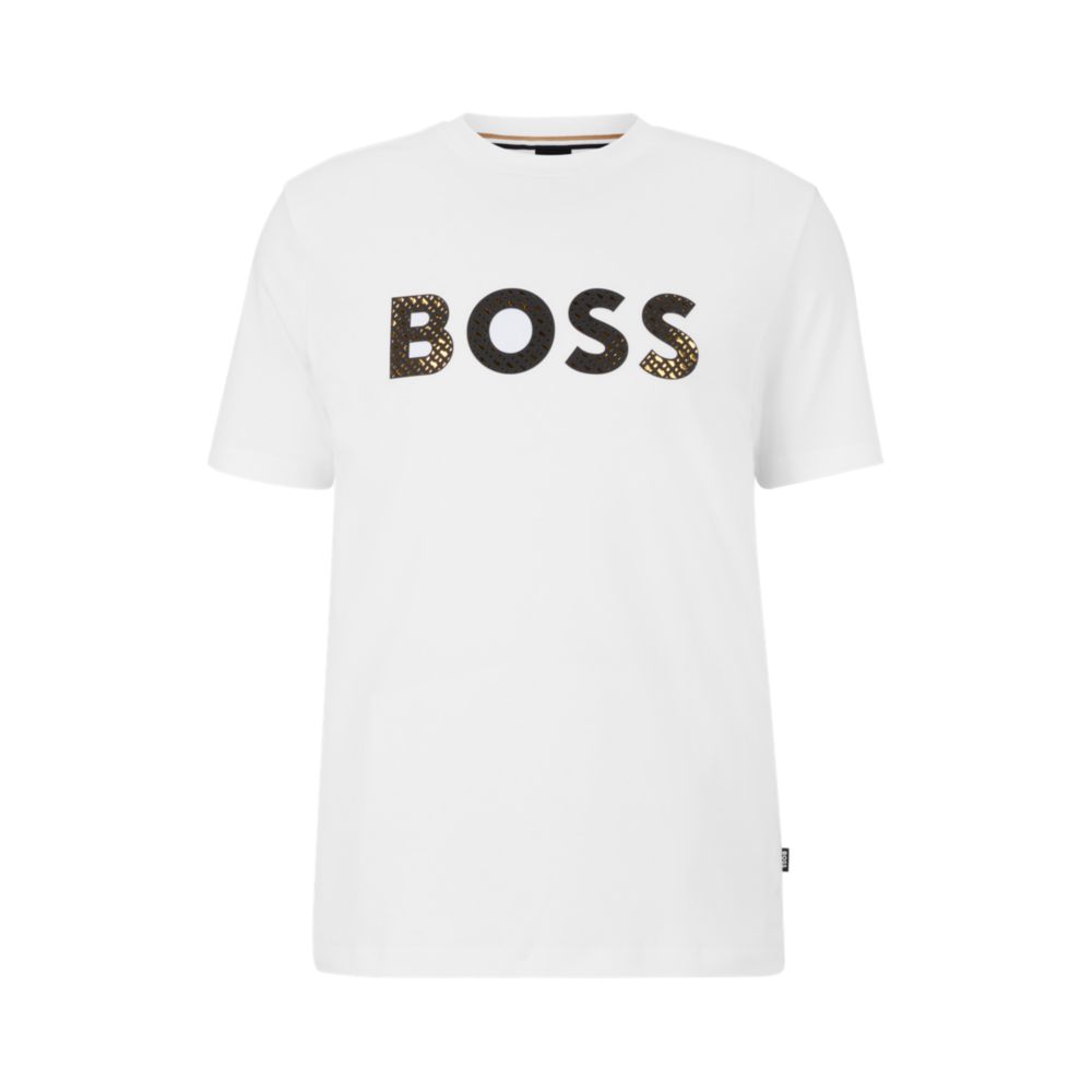 BOSS - Regular-fit pure-cotton T-shirt with monogram jacquard