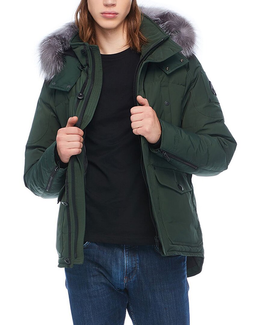 Guess Men's Army Green - Faux-Fur Trim Hooded Snorkel Parka Coat Size M (1  FLAW)