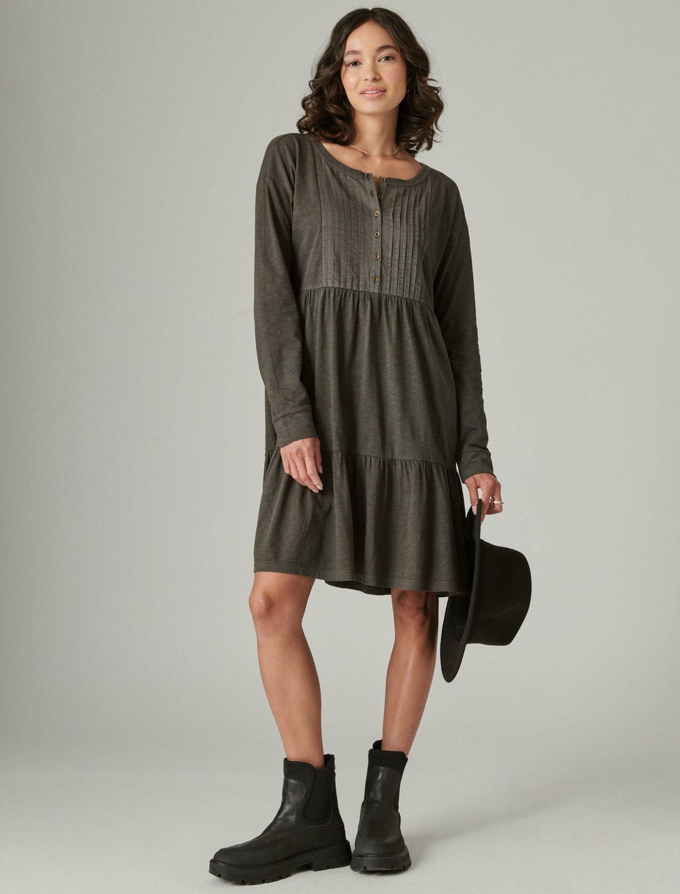 Lucky Brand Women's Cloud Jersey Mock Neck Dress, Charcoal Heather, Small  at  Women's Clothing store