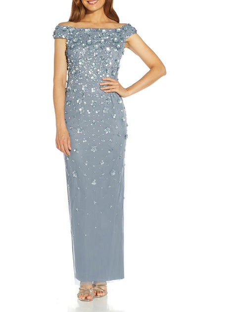 Adrianna Papell Womens Floral Beaded Evening Dress | Shop Premium Outlets