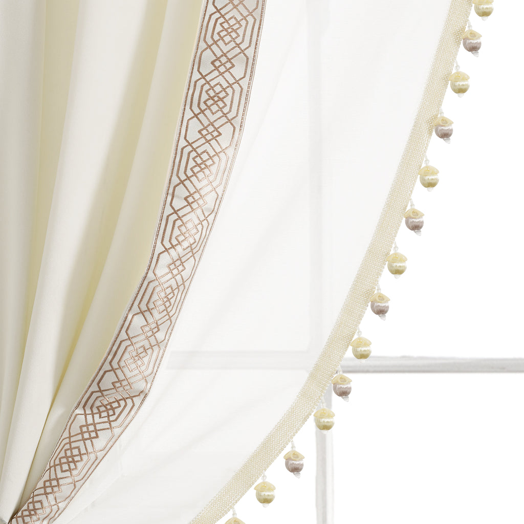 Lush Decor Luxury Traditional Regency Faux Silk Border Trim Window Curtain Panel Navy Single 52x84
