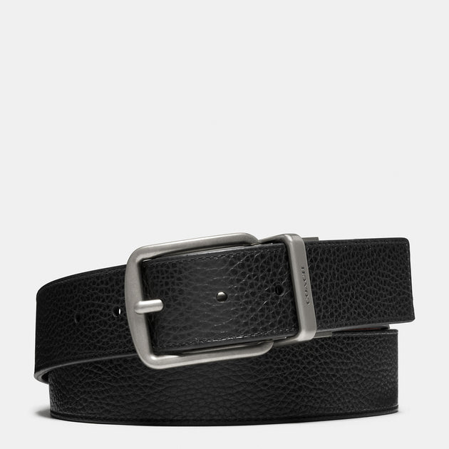 코치 COACH Outlet harness buckle cut to size reversible belt, 38 mm,black dark brown