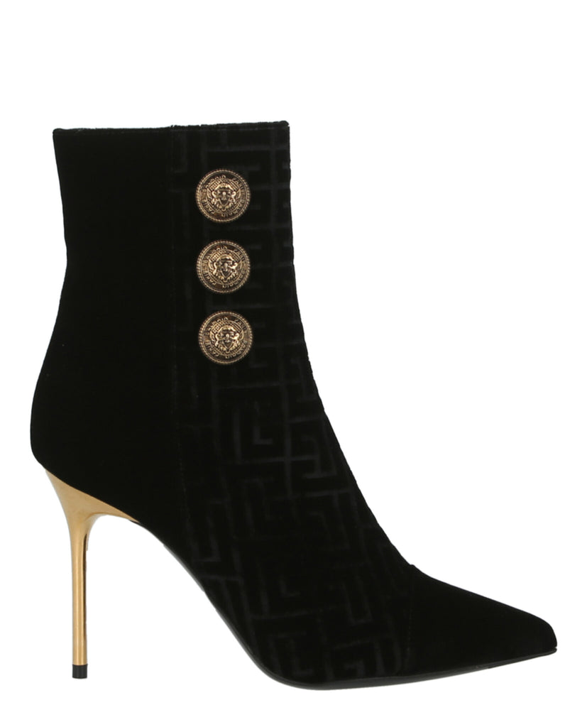 Roni Monogram-Embossed Suede Ankle Boots