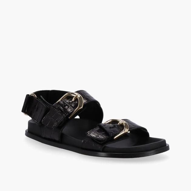 ALOHAS Leone Alli Black Leather Sandals | Shop Premium Outlets