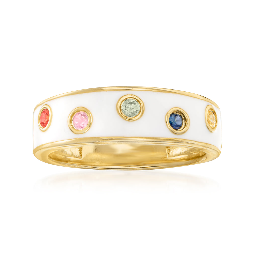 Ross-Simons - Italian Pink Enamel Heart Ring in 14kt Yellow Gold. Size 7