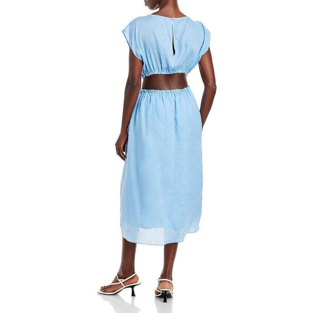 Rebecca Taylor Ramie Womens Cut Out Calf Midi Dress | Shop Premium Outlets